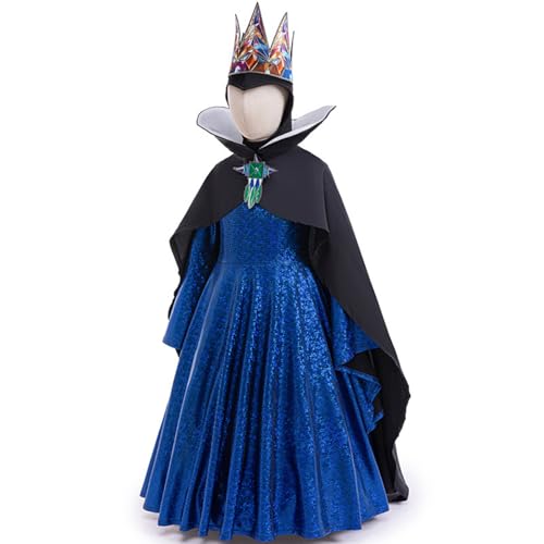 Girls Evil Queen Dress Set Witch Queen Costume with Crown Cape for Halloween Dress-Up2