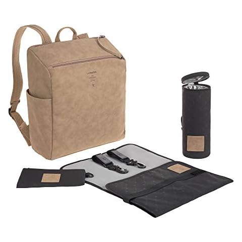 LÄSSIG Baby Wickelrucksack Wickeltasche mit Zubheör veganes Leder/Tender Backpack camel Cover