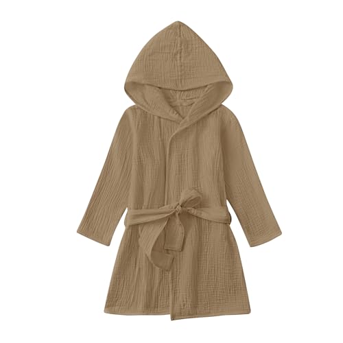 Image of Organic Cotton Toddler Bathrobe, Soft and Breathable Baby Robe for Kid, Boy& Girl Hooded Robe Muslin