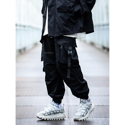 Men's Dark Functional Paratrooper Tactical Cargo Pants Baggy Athletic Harem Pants Men Street Drawstring Trousers3