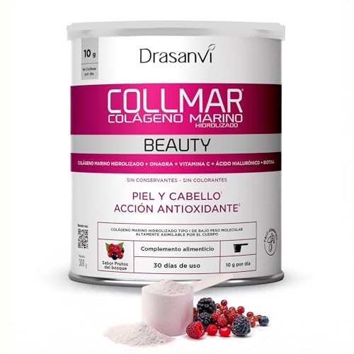 DRASANVI COLLMAR BEAUTY COLAGENO ACIDO HIALURONICO | Colágeno Marino Hidrolizado con Vitamina C Natural y Biotina |Beauty Collagen Piel Bonita e Hidratada| Sabor Frutos del Bosque, 300 GR= 30 Días