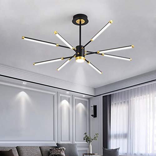 Modern LED Chandeliers,Garwarm 8-Lights Sputnik Pendant Lighting,Flush Mount Ceiling Hanging Lamp Fixture for Bedroom Livingroom Dinning Room,Black+Gold