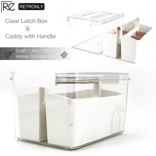 Image of Craft Caddy with Lid and Lift-Out Portable Caddy, Pink | Art Supply Storage, Adjustable Dividers, Clear Storage Organizer, Teacher Supplies, Markers & Brushes, Stackable 11x8x7 in