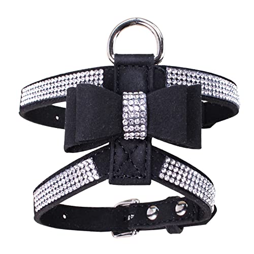 Kleines Hundegeschirr für Mädchen, mit Strass, für Damen, niedlich, ausgefallen, funkelnd, weich, hübscher Kristalldiamant für XS, Schwarz, Größe XS