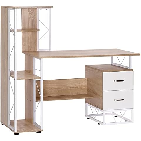 HOMCOM Computer Desk with Drawers and Bookshelf Cover