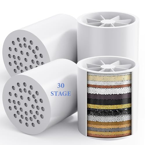 4 Pack 30 Stage Universal Shower Filter Replacement Cartridge -Removes Chlorine Heavy Metals Iron Sediments-VeoryFly ShowerHead Water Filter Cartridge Compatible with Universal Shower Filter