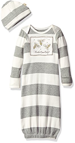 Burt's Bees Baby Baby Girl's Rugby Stripe Organic Cap + Gown Set, Heather Grey Bee Patch, One Size