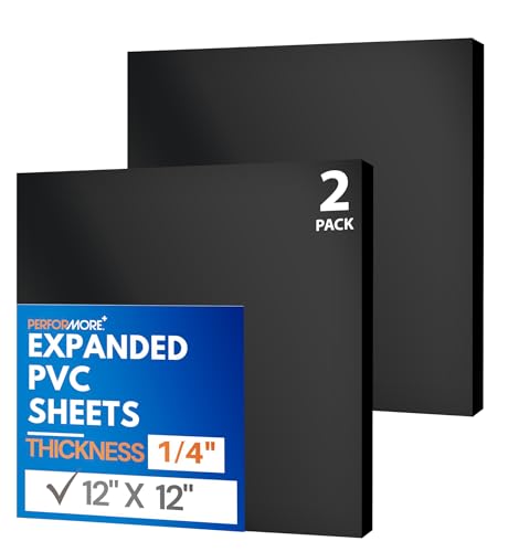 Performore Expanded PVC Sheet Lightweight Rigid Foam 6mm (1/4Inch) 12 x 12 inches Black Ideal for Signage, Displays, and Digital/Screen Printing (2 Pack)