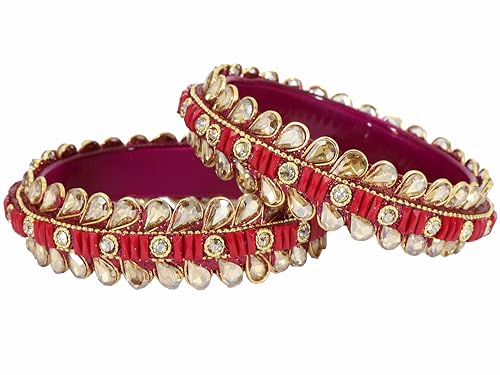 Image of NMII Glass Golden Zircon Stone & Kundan Beads Kada Set For Women & Girls | Fancy Design Kada Bangles | Traditional Look Kangan | Glass Bangles For Women Wedding, Party, Function, Daily use