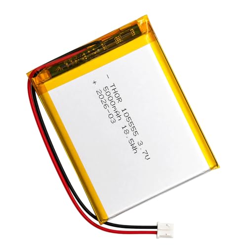 THORPOWER 2 Pack 3.7V 5000mAh 105555 Rechargeable Lipo Battery with Micro JST 1.25 Connector, Lithium Polymer Battery Pack for Bluetooth Speaker, GPS, Smart Watch and Wireless Device
