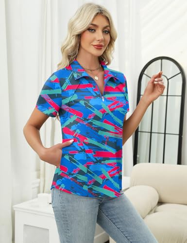Image of LOMON Womens Golf Polo Shirts Summer Short Sleeve 1 /4 Zip Tops Moisture Wicking Casual Tennis Activewear with Pockets