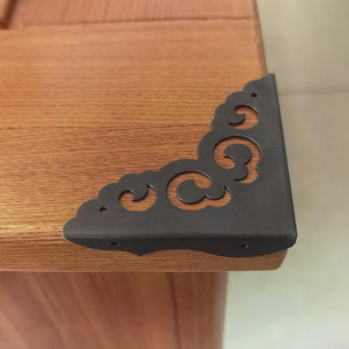 Image of Metal Corner Protectors Set of 4, Vintage Decorative Corner Protector for Antique Wooden Chests, Tables, Desks, Boxes, Edge Protection, Hollowed Out Flower Corner Guards for Decor Furniture (Black)