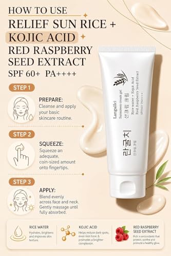 Image of Relief Sun Aqua-Fresh Korean Sunscreen Cream Gel, SPF 60+ PA++++, 60ml | Rice + B5 + Kojic Acid, Lightweight, Non-Greasy, No White Cast, Moisturizing & Calming