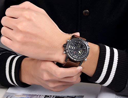 Image of NAVIFORCE Analogue Digital Bold Rider's Black and Rosegold Dial Chocolate Belt Wrist Men's Watch - NF9095-BYBN by LexXiv