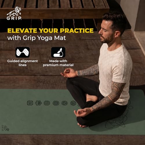 Image of GRIP Yoga Mat | Exercise Mat | 36 x 75 Inches | 12mm Thick | 7 Chakras Design |Wide Premium Exercise Mat with Yoga Strap | Anti-Slip & Anti-Tear Ideal for Yoga, Pilates, Home Workouts & Gym Use (Green)