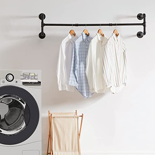 IBUYKE Wall Mounted Clothes Rail, 127cm Industrial Pipe Clothes Bar Rack, Heavy Duty Retro Wall Tidy Rail - Image 3