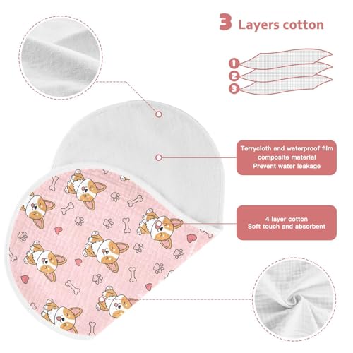 2 Pack Muslin Burp Cloths Cute Dogs Pink Cotton Baby Burp Cloths Ultra Soft Burping Cloth Absorbent Spit Up Rags for Newborn Boys Girls, Large 22" x 11"3