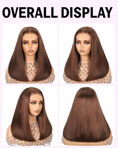 MEGALOOK Salon-Quality Wear and Go Glueless Wig Human Hair 5x6 Pre Cut Lace Front Wig 220% Density 12A Silky4# Brown Straight Wigs Upgraded Plucked Bleached Knots Wigs Human hair 18 Inch - Image 2