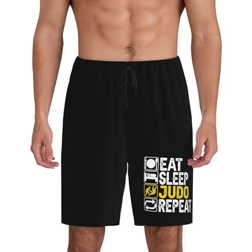 Eat Sleep Judo Repeat Pajama Shorts for Men, Men's Pajama Bottoms, Sleepwear for Summer