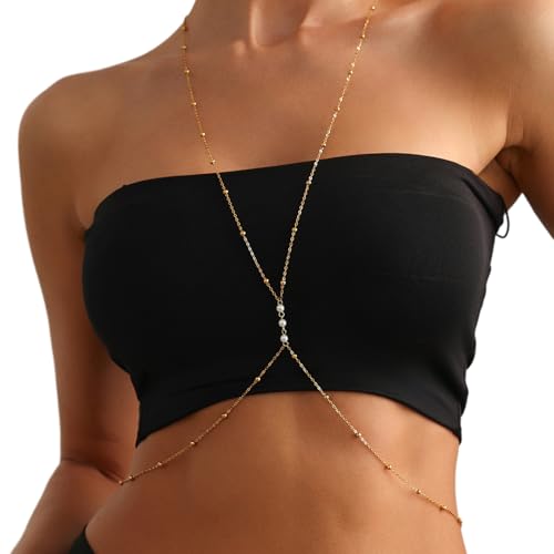 Cadena de pecho ajustable que no daña la piel, arnés de perlas para fiesta y bikini 4