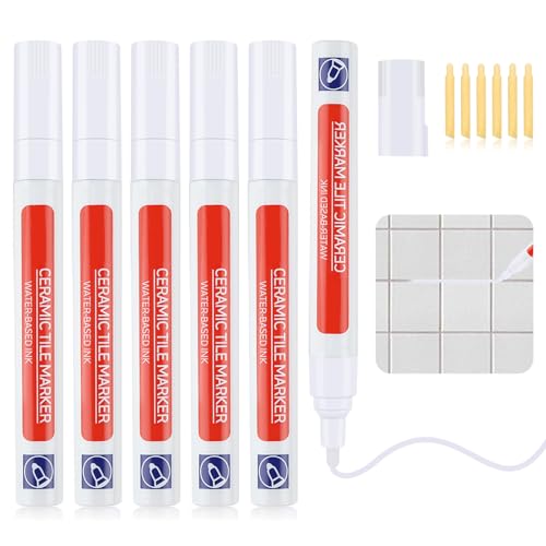 6pcs Rotulador Juntas Azulejos Blanco, 5ml Lápiz para Juntas, Lechada Juntas de Azulejos Tile Grout Pen, Blanqueador Reparador con Punta de Repuesto para Cocina Piso Baño Pared