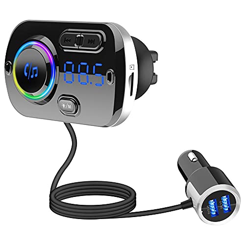 Bluetooth FM Transmitter for Car, Bluetooth 5.0 Wireless Car Radio Adapter with QC3.0 & 5V/2.4A Dual Charging Port, Easy Attached to Air Vent, Better Hands Free Car Kit, Music Player