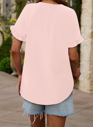 CRAZY GRID Women's Shirts Summer Casual Crewneck Ruffle Short Sleeve Blouses Cute Floral Print Tunic Tops