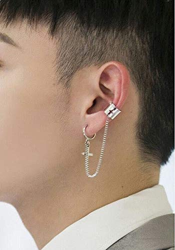 Cross Tassel Chain Wide Cuff Wrap Clip On Small Hoop Dangle Drop Earrings For Men Women Girls Cartilage Personalized Fashion Punk Climber Crawler Hip Hop Rock Kpop Pierciing Gifts Birthday Bff Son #TOP4