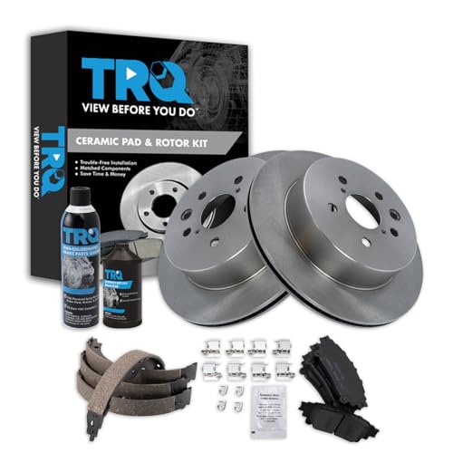 Image of TRQ Rear Brake Pad & Rotor Kit, with Chemical Kit Parking Brake Shoe Set Ceramic Compatible with 2014 Lexus IS250