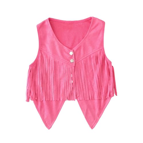 Girls Tassel Vest Hippie Sleeveless Faux Suede Rivets Kids Western Style Retro Performance Cowboy Cowgirl Outfit3