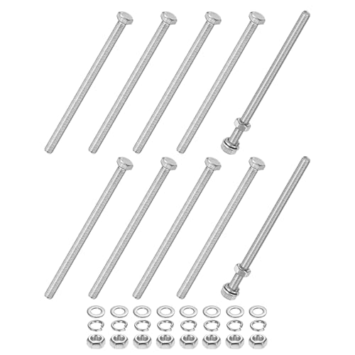 M METERXITY 10-Pack Hex Head Screw Bolt with Nuts Flat &amp; Lock Washers M5x90mm Stainless Steel Bolts and Nuts Kit Fully Threaded Metric Bolt Assortment for Equipment/Machinery