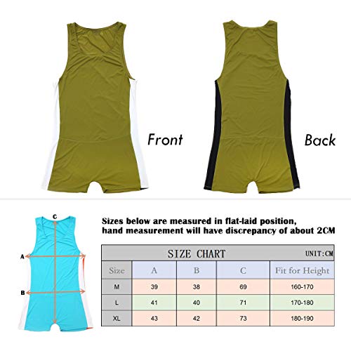 YUFEIDA Men's Athletic Supporters Bodysuit Slim Fit Active Wrestling Leotard Stretchy Base Layers Jumpsuit Boxer Singlet (XL, Green) - Thumbnail 5