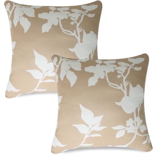 Image of HOKIPO 'Elira Series' Stretchable Cushion Cover for Sofa 22 inch x 22 inch, Packof 2, Buff Brown Sillehoute Floral (AR-6712-C7*2)