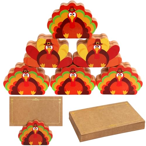 Fancy Land 18 Pcs Thanksgiving Turkey Place Card Holders with 25 Name Cards for Table Setting Fall Harvest Thanksgiving Table Decorations