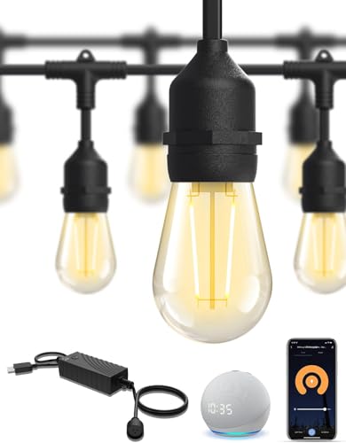 XMCOSY+ Smart Patio Lights 49Ft LED Outdoor String Lights Waterproof IP65, App Control, Compatible...
