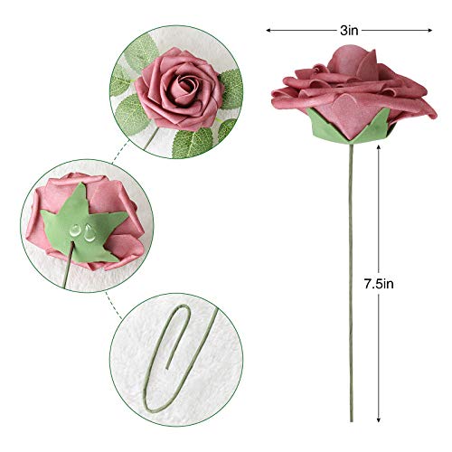AmyHomie Artificial Flower Shades of Rose 25pcs Real Looking Fake Roses w/Stem for DIY Wedding Bouquets Centerpieces Arrangements Party Baby Shower Valentines Day Christmas Tree Decorations - Thumbnail 2