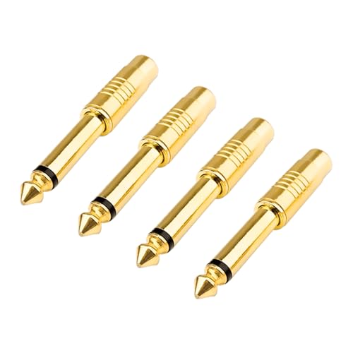 4 Pièces Adaptateur Jack 6,35mm vers RCA, Connecteur 6.35mm mono TS, Convertisseur Prise Instrument Mâle vers RCA femelle Plaqué Or 24K, pour Amplificateur...