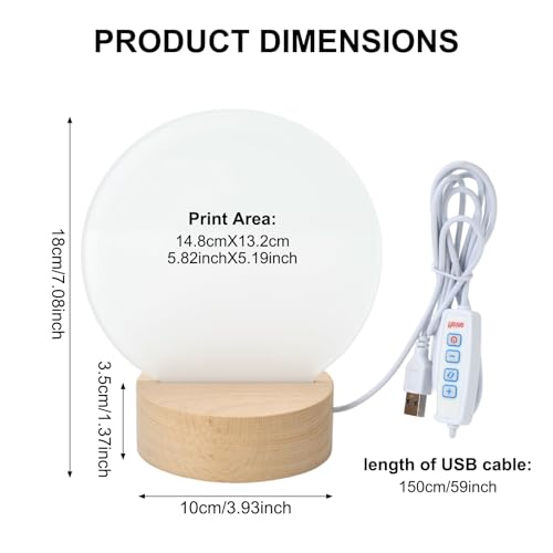 Sublimation Acrylic Blank with Wooden Light Stand, Custom Photo Lamp with 3-Color Adjustable Dimmable Light, Home Decor Personalized Gift (Blank-Round) - Image 5