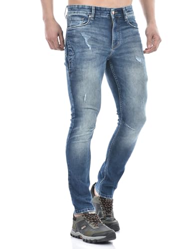 Image of Numero Uno Men Solid Blue Denim Skinny Fit Jeans