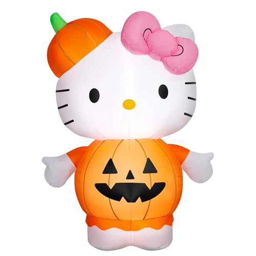 Gemmy Hello Kitty Halloween Pumpkin Inflatable Decoration, 5 Ft Tall