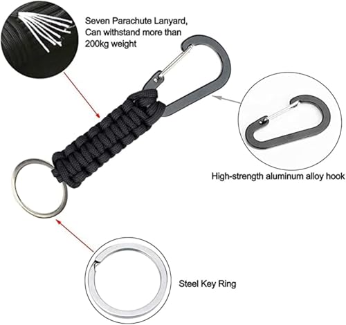 Image of BRAVESHINE Paracord Keychain Carabiner Clip, D Ring Lanyard Hanger Stroller Hook for Water Bottle, Key, Backpacks, Men, Women