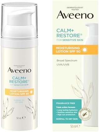 Aveeno Face CALM+RESTORE Moisturising Lotion SPF 50 (1 x 50ml), L...