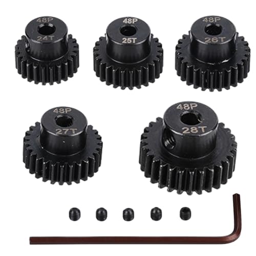 JIECHUN Metal Steel 48P Pinion Gear 24T 25T 26T 27T 28T 3.175mm Shaft Motor Gears Set with Hex Key for 1/10 RC Brushless Brush Motor RC Upgrade Part