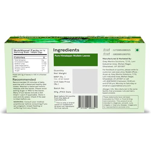 Image of Teacurry Himalayan Mullein Leaf Tea (30 TeaBags) - Organic Herbal Detox Mullein Leaves - Supports Lung Cleanse, Immunity & Relaxation - Caffeine-Free Herbal Tea Bags