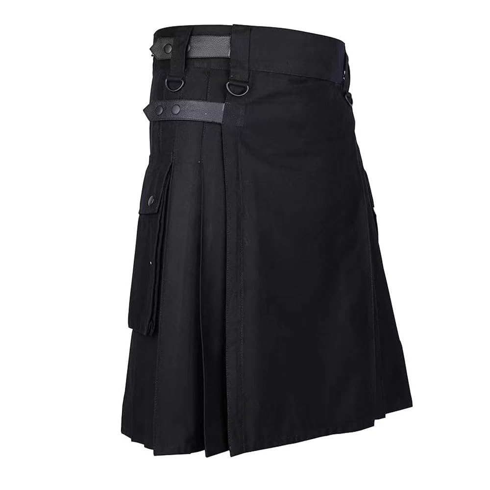 BaronHong Tartan Utility Kilts for Men Tartan Kilt avec Bretelles et Grandes Poches Cargo