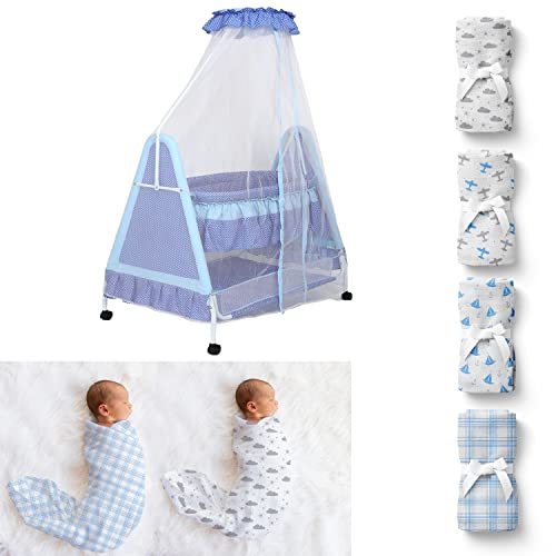 Kiddery Polkamania Baby Cradle with Mosquito Net with 4 Wash Clothes