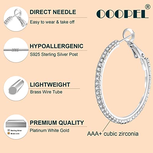 Large Rhinestone Hoop Earrings 925 Sterling Silver Post Cubic Zirconia Hoop Earrings Thin Rhinestones Round Hoop Earrings For Women Silver Hoop Earrings Sparkly Hoop Earrings With Crystals For Girls #TOP1