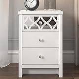 Galano Iris - Mesita de noche de 3 cajones, armario moderno con 1 cajón con espejo, organizadores y almacenamiento para dormitorio, consola para entrada, pasillo o sala de estar, color blanco