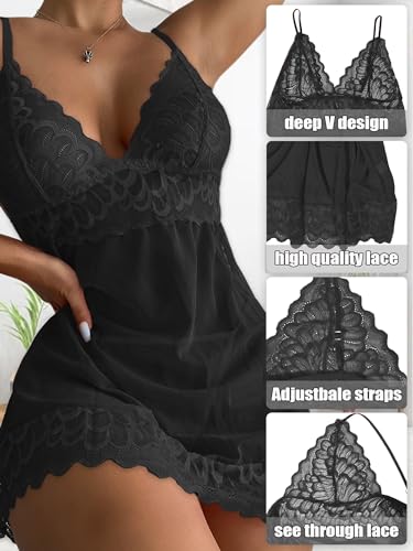 CheChury-Lenceria-Mujer-Sexy-Body-Lingerie-Encaje-Picardias-Babydoll-Teddy-Ropa-Interior-Body-Espalda-Descubierta-Cuello-V-Bodysuit-Pijama-Camison-Babydoll-y-Tanga-Camison-Ropa-Interior-Push-Up