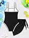 WIQI Girls Swimsuit One Piece Bathing Suits Fashion Color Contrast Trim Teen Swimwear with Cover Up Skirt Girls Swimsuits Size 12-14 Black